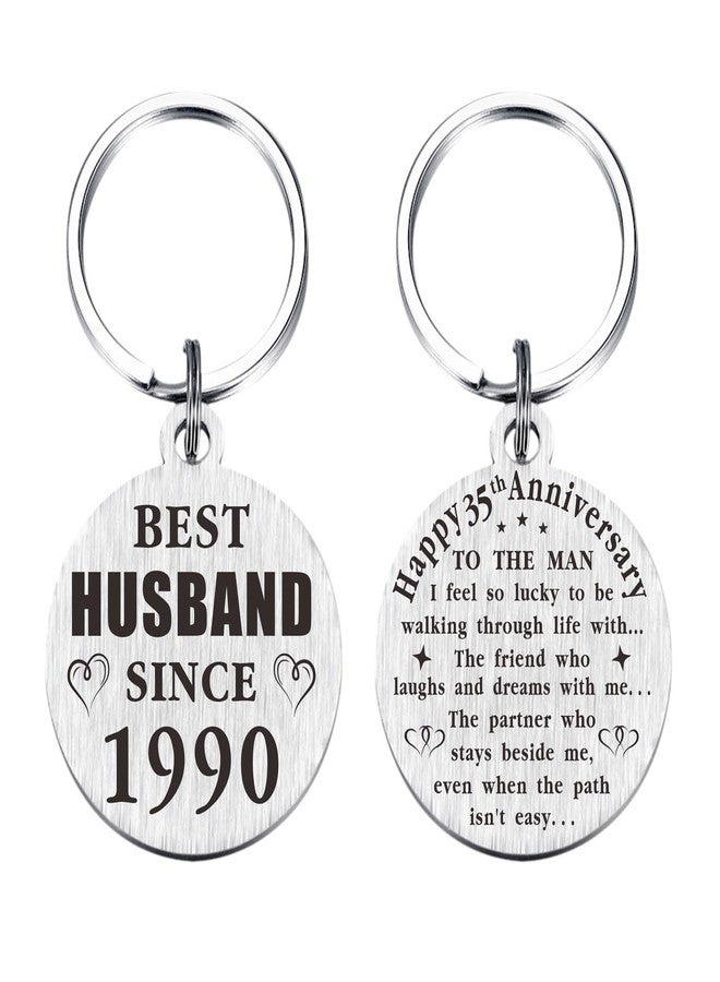 TANWIH 35th Wedding Anniversary Keychain Gifts, Best Husband Since 1990, 35 Year Anniversary Decoration for Him Men - Image 1
